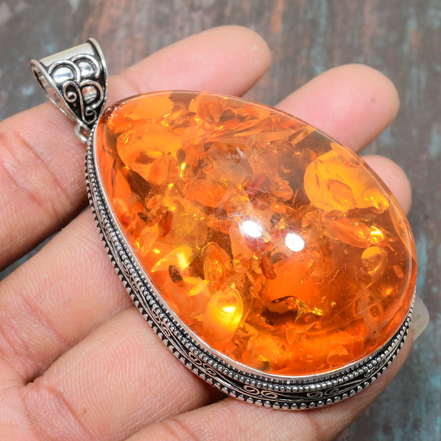 Sunlit Amber Glow – Sterling Silver Pendant