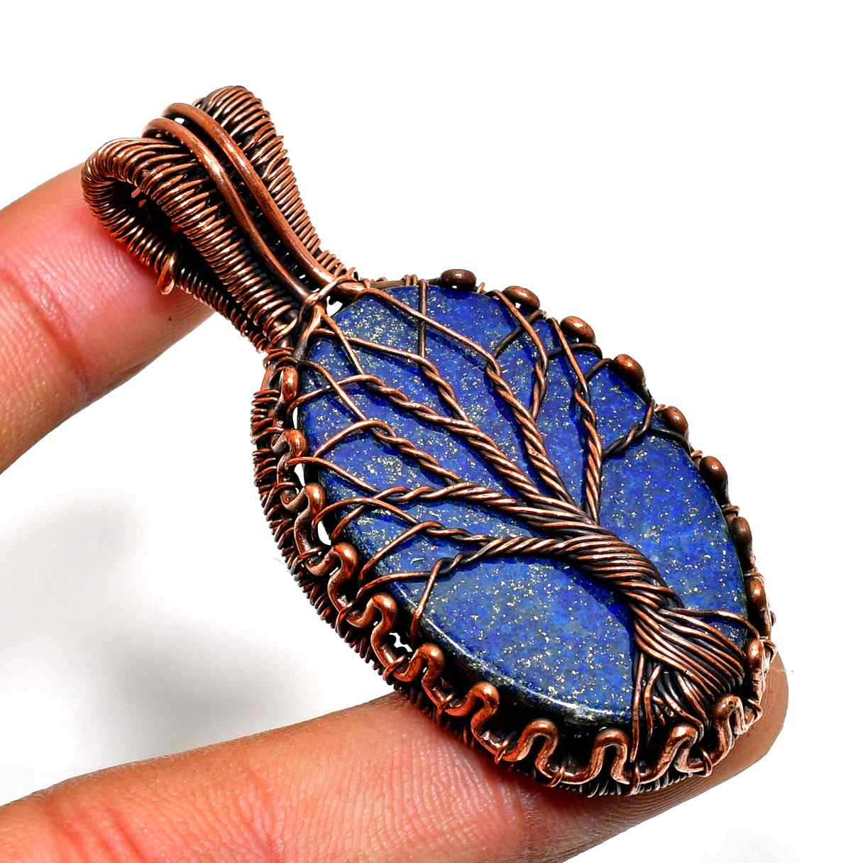 Celestial Arbor – Copper-Wrapped Lapis Lazuli Pendant