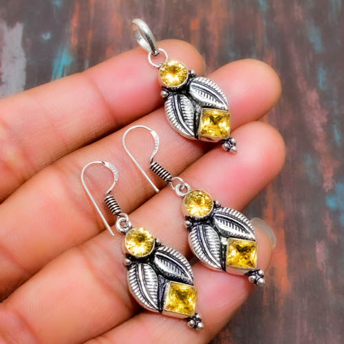 Nature’s Glow – Citrine Silver Leaf Set