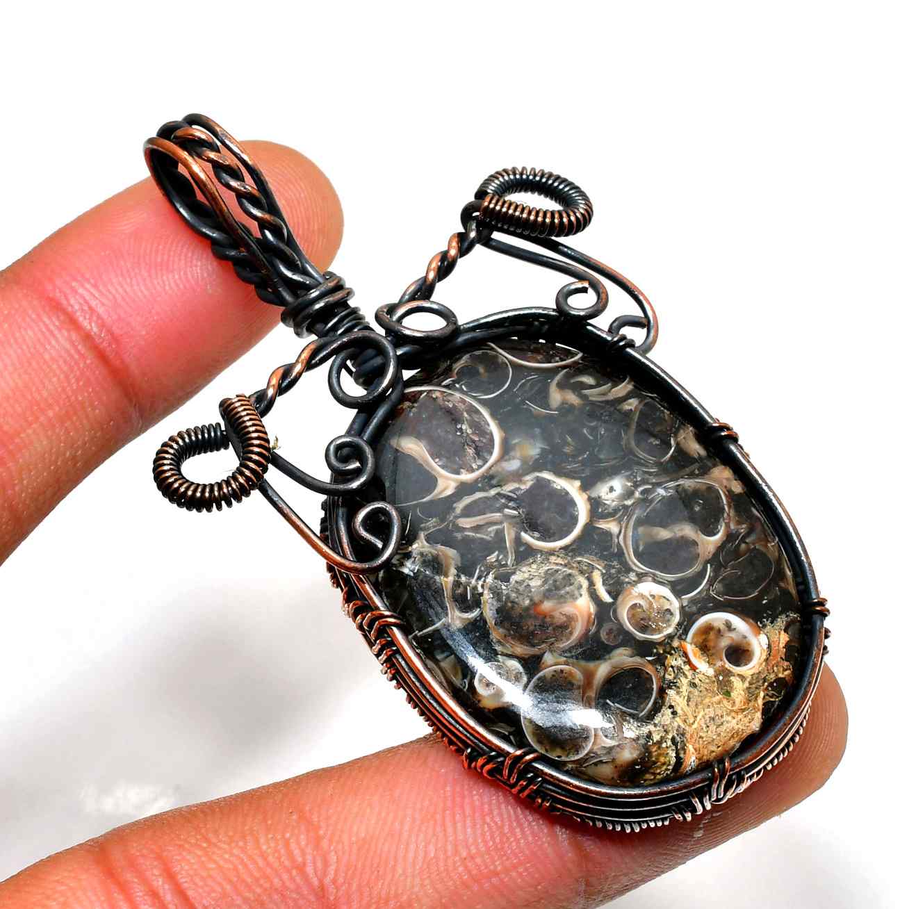 Earth’s Embrace – Handwrapped Copper & Gemstone Pendant