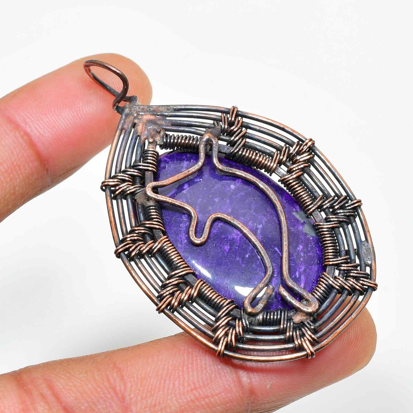 Ezra’s Veil – Amethyst & Oxidized Copper Pendant