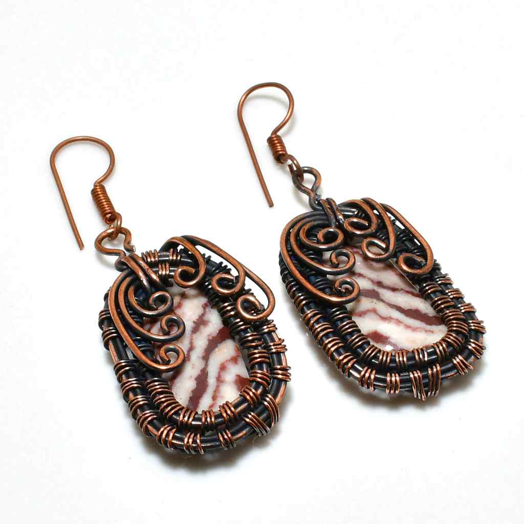 Grounded Swirl – Striped Agate Copper Earrings