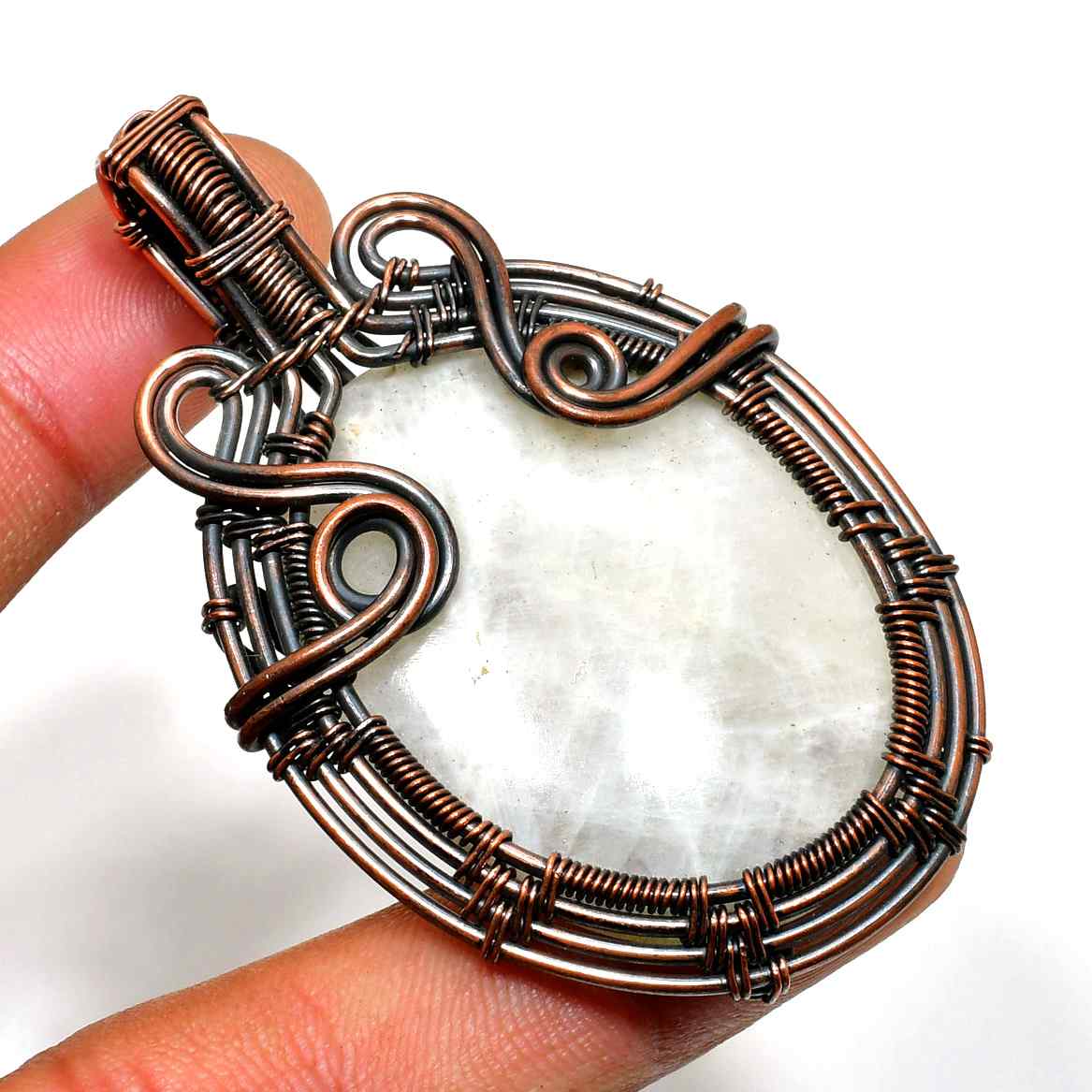 Celestial Whisper – Copper-Wrapped Moonstone Pendant