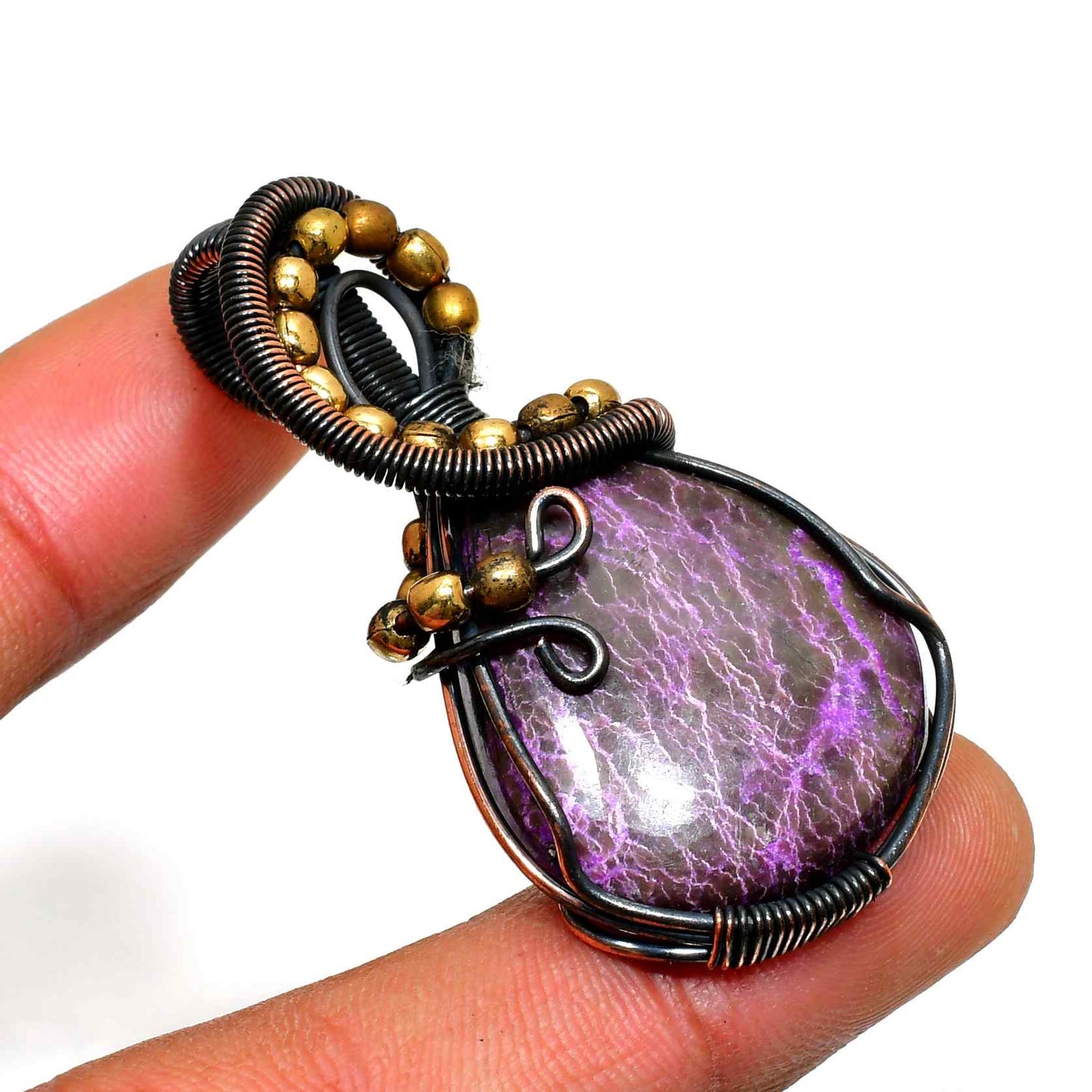 Ezra’s Veil – Handwrapped Amethyst & Copper Pendant