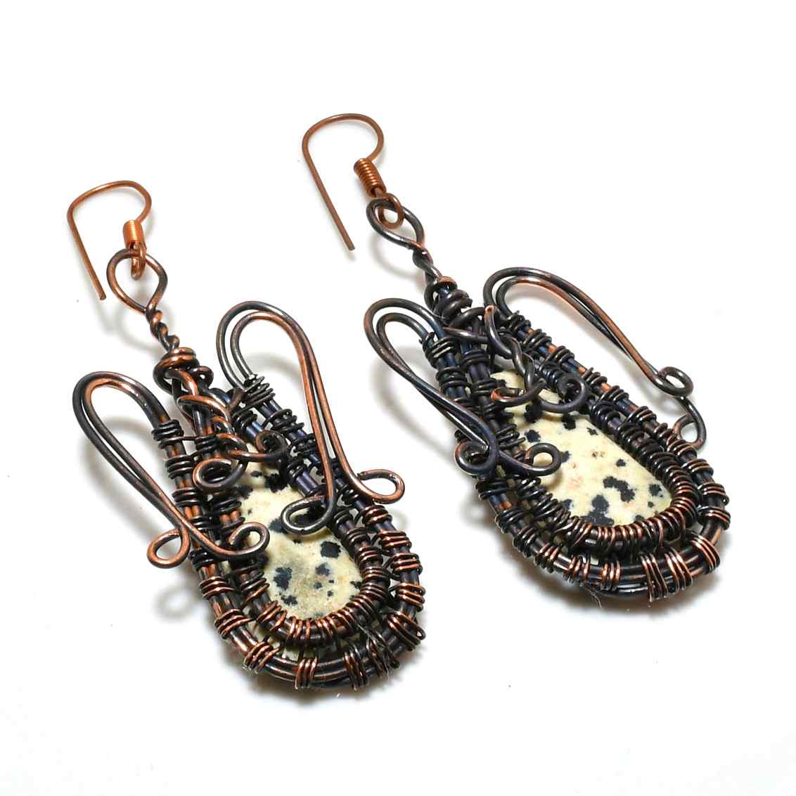 Spotted Serenity – Dalmatian Jasper Copper Earrings
