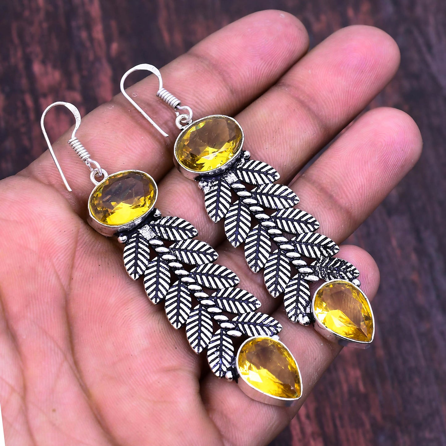 Aurora’s Leaf – Citrine Silver Earrings