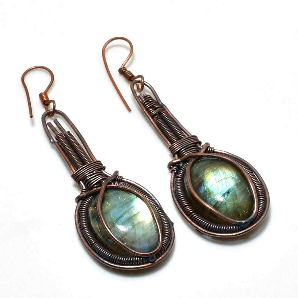 Selene’s Shimmer – Labradorite Copper Earrings