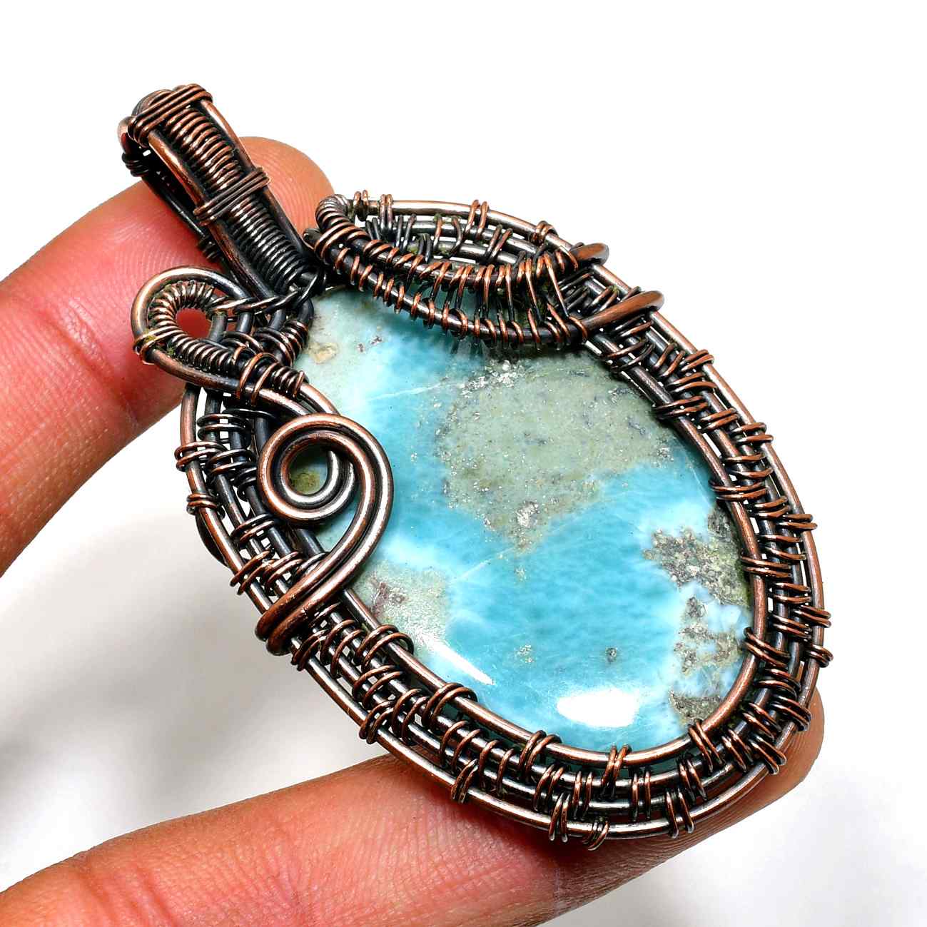 Aqua’s Embrace – Turquoise Copper Pendant