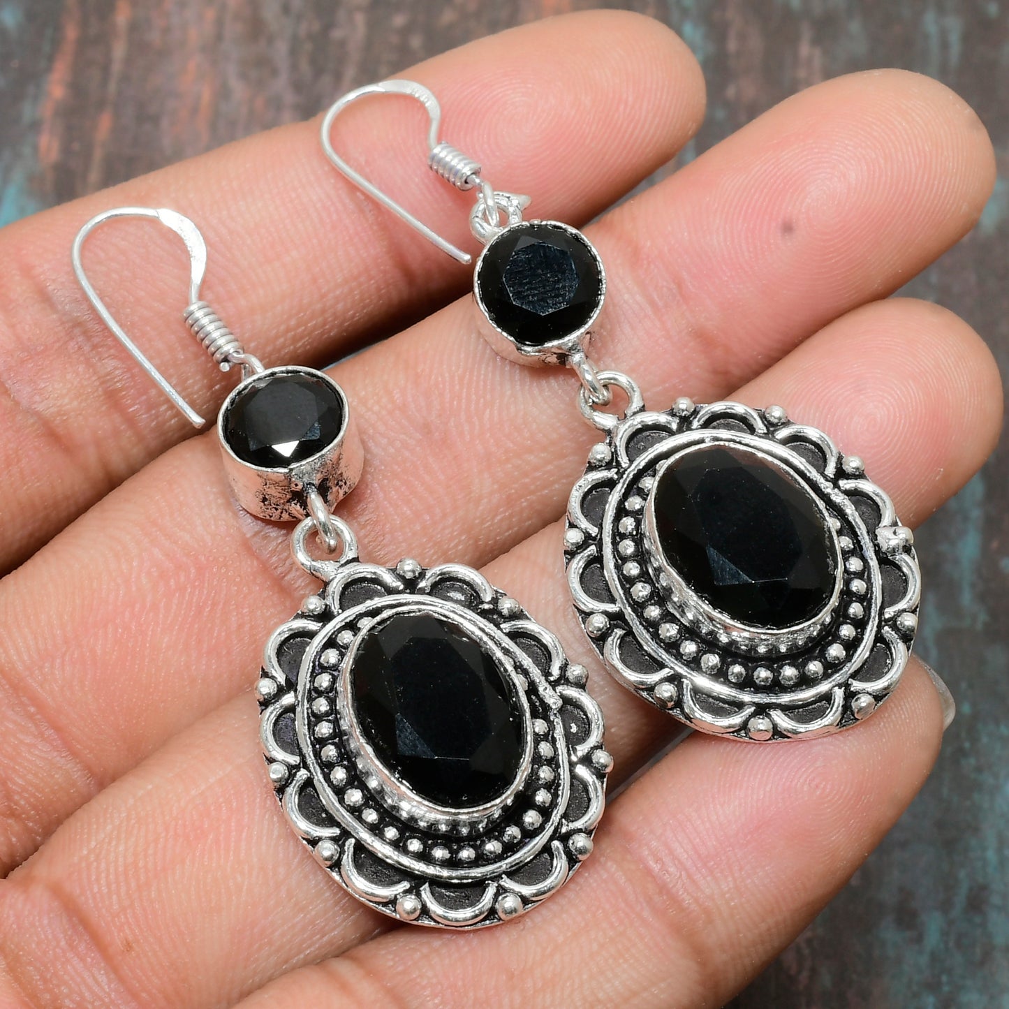 Onyx Sentinel – Sterling Silver Earrings