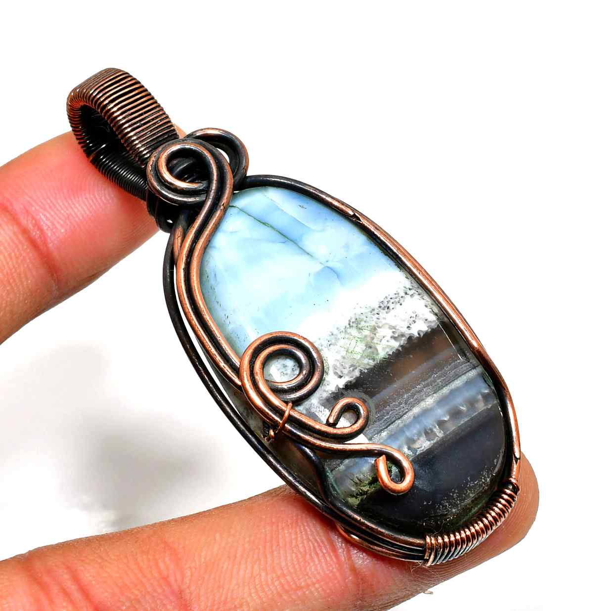 Tranquil Tide – Blue Lace Agate Copper Pendant