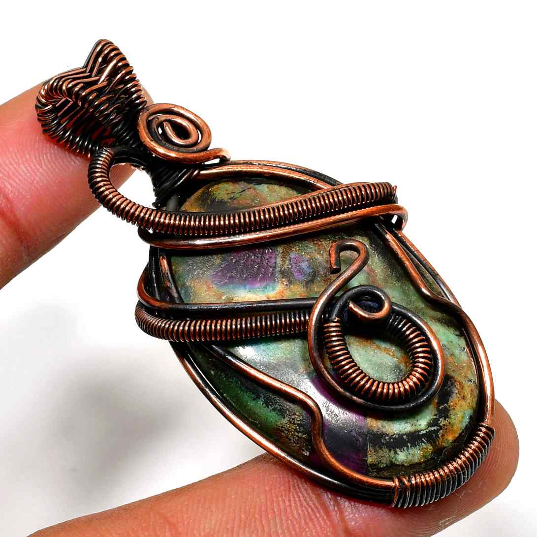 Aurora’s Embrace – Oxidized Copper & Stone Pendant