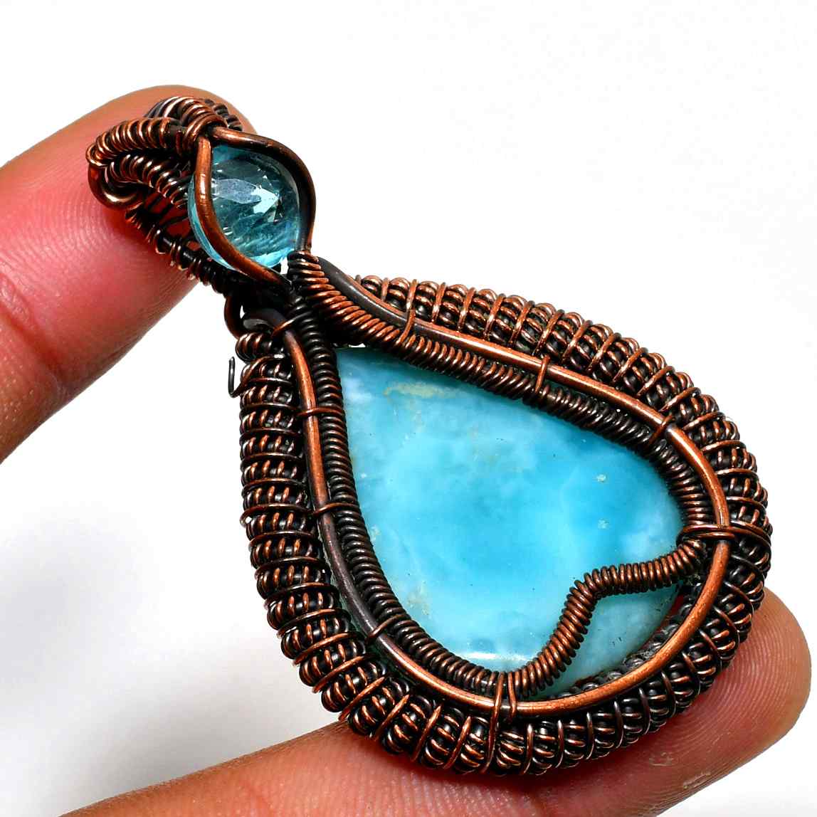 Ocean’s Whisper – Larimar Copper Pendant