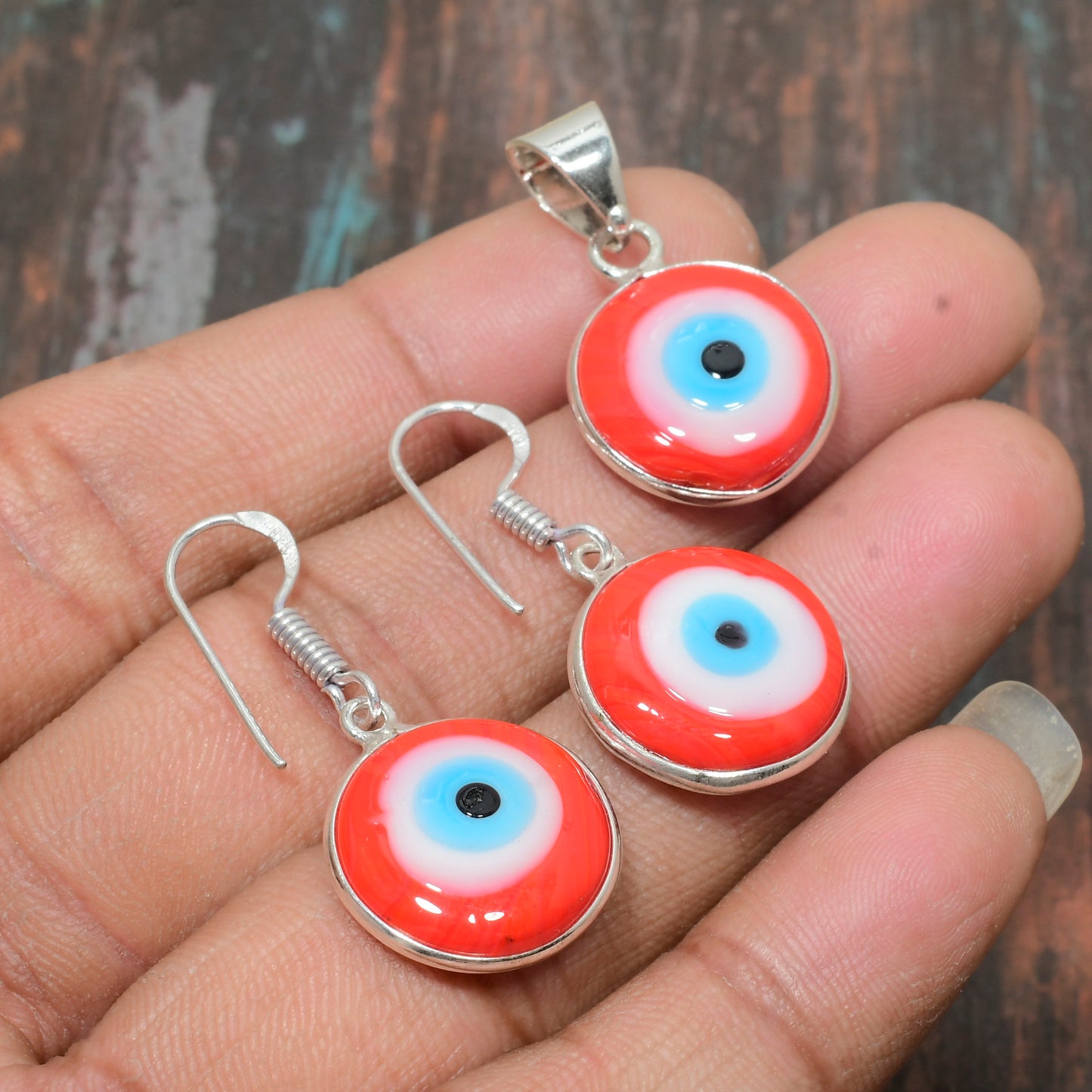 Protector’s Eye – Red & Blue Glass Sterling Silver Set