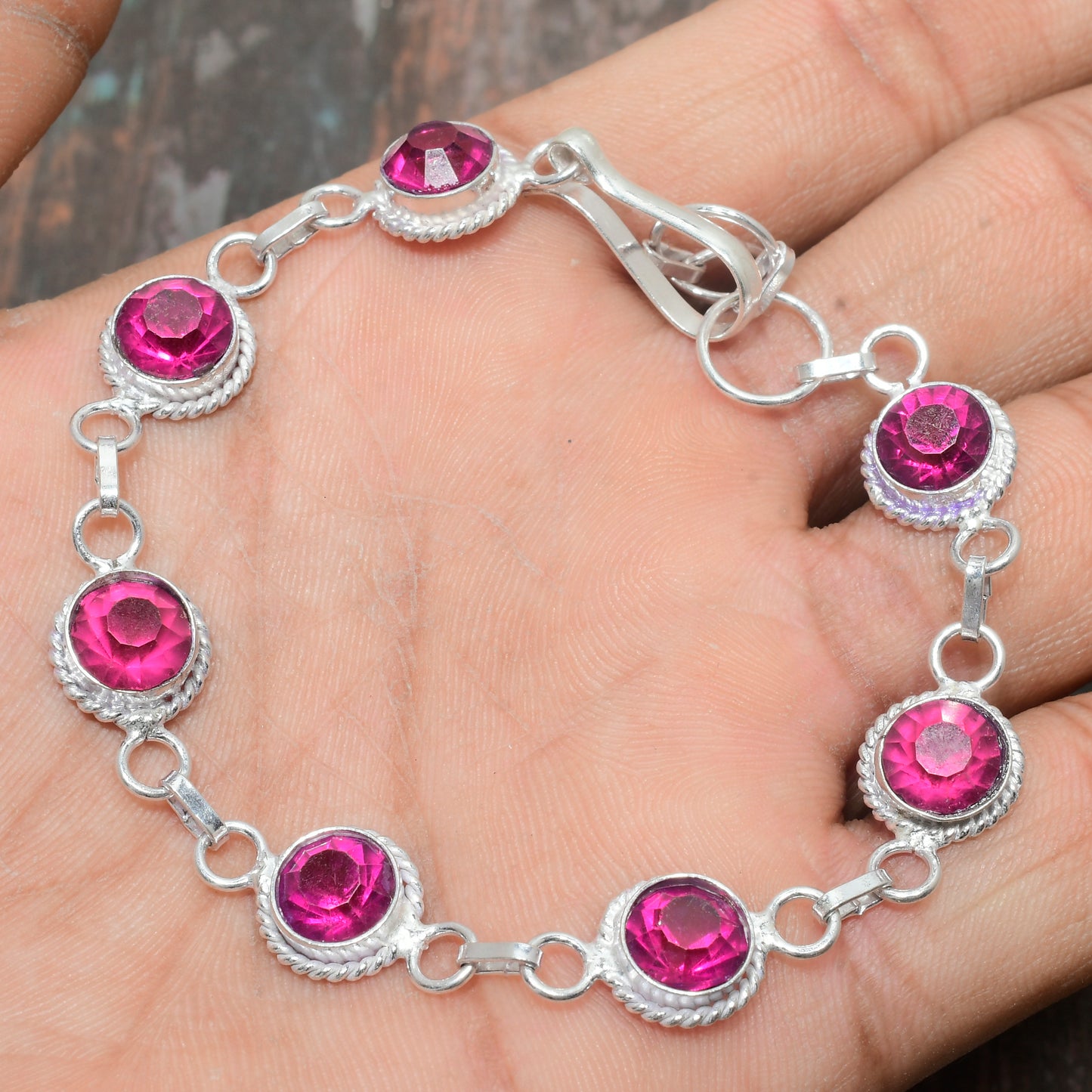 Elara’s Grace – Pink Tourmaline Sterling Silver Bracelet