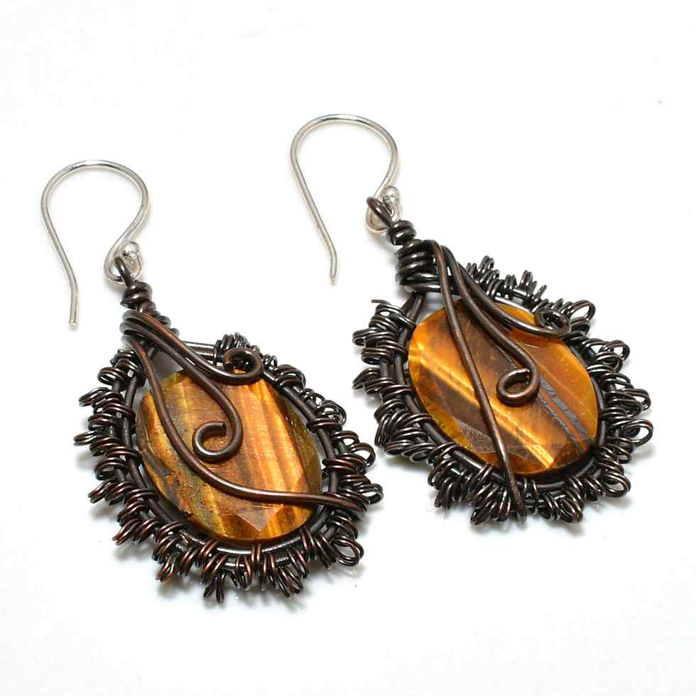Courage’s Glow – Wire-Wrapped Tiger’s Eye Earrings