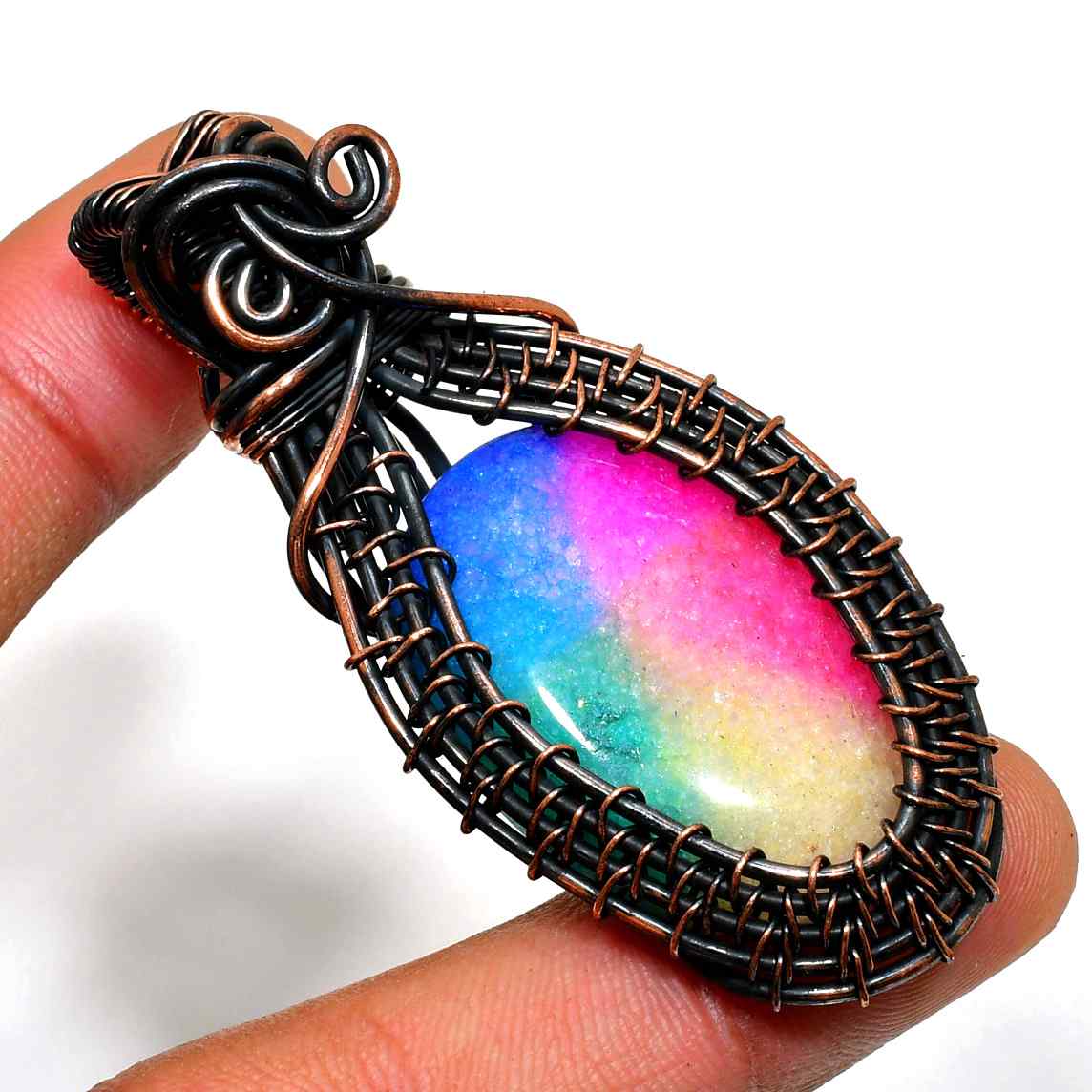 Ember’s Embrace – Rainbow Druzy Agate Pendant