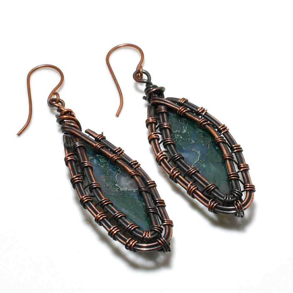 Gaia’s Tear – Agate Copper Teardrop Earrings