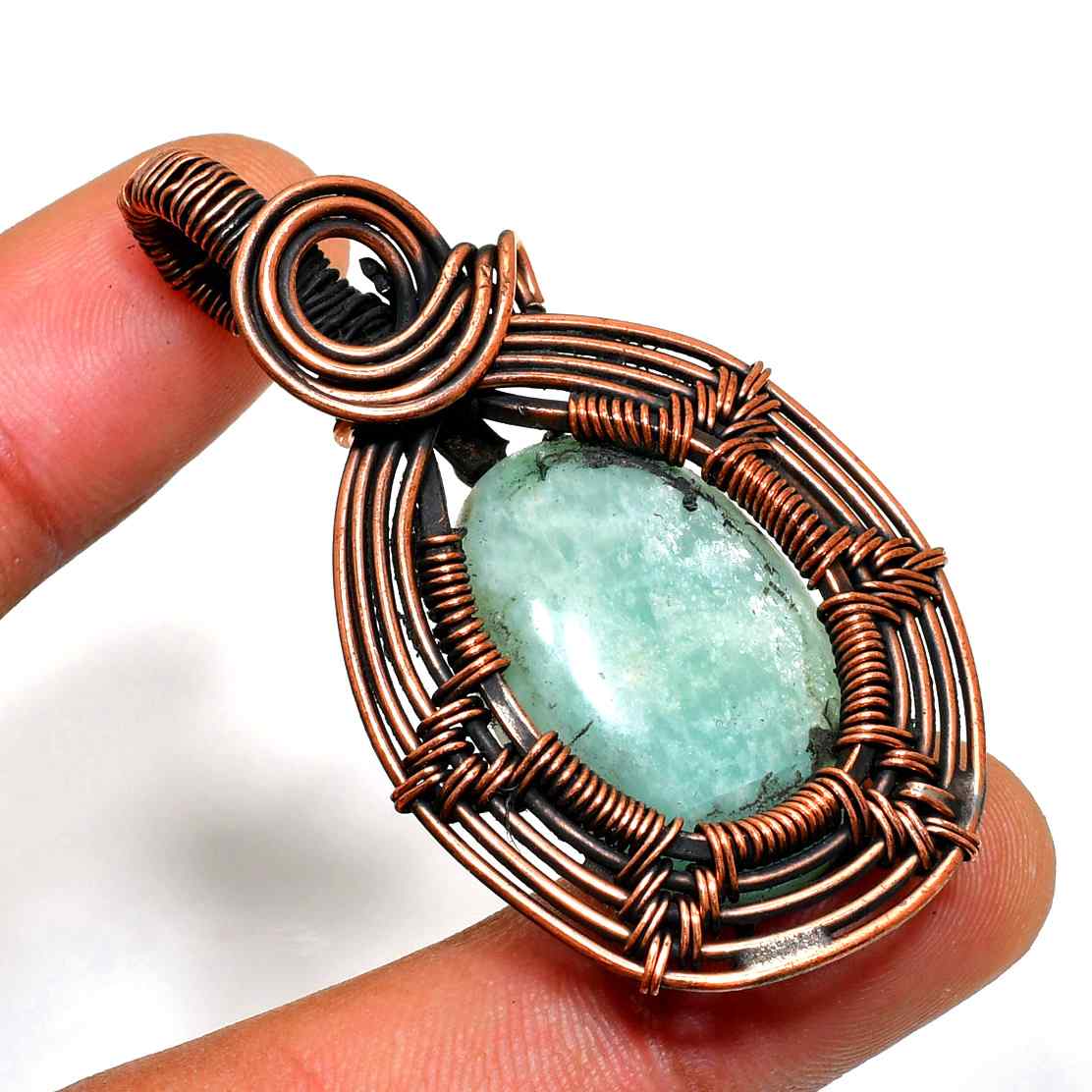 Harmony’s Glow – Copper-Wrapped Amazonite Pendant
