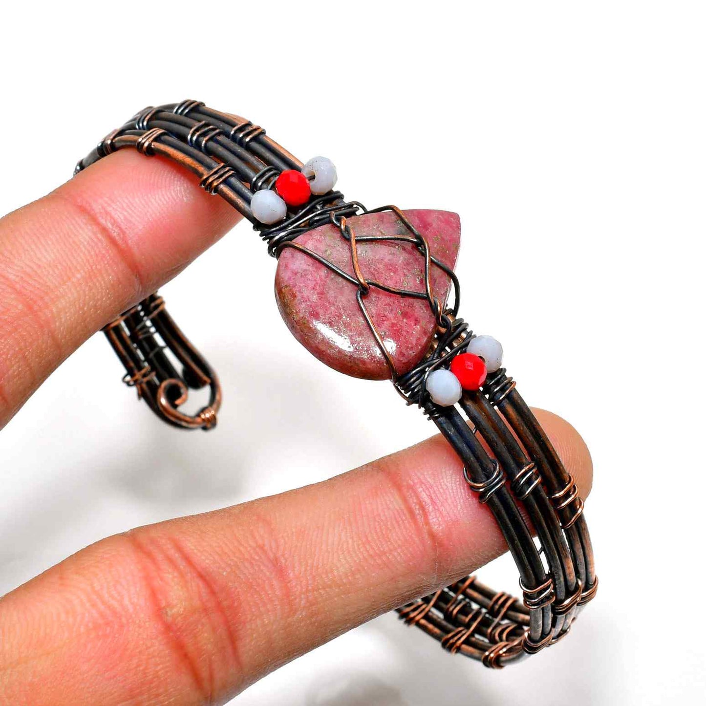 Love’s Embrace – Raw Rose Quartz Wire Cuff