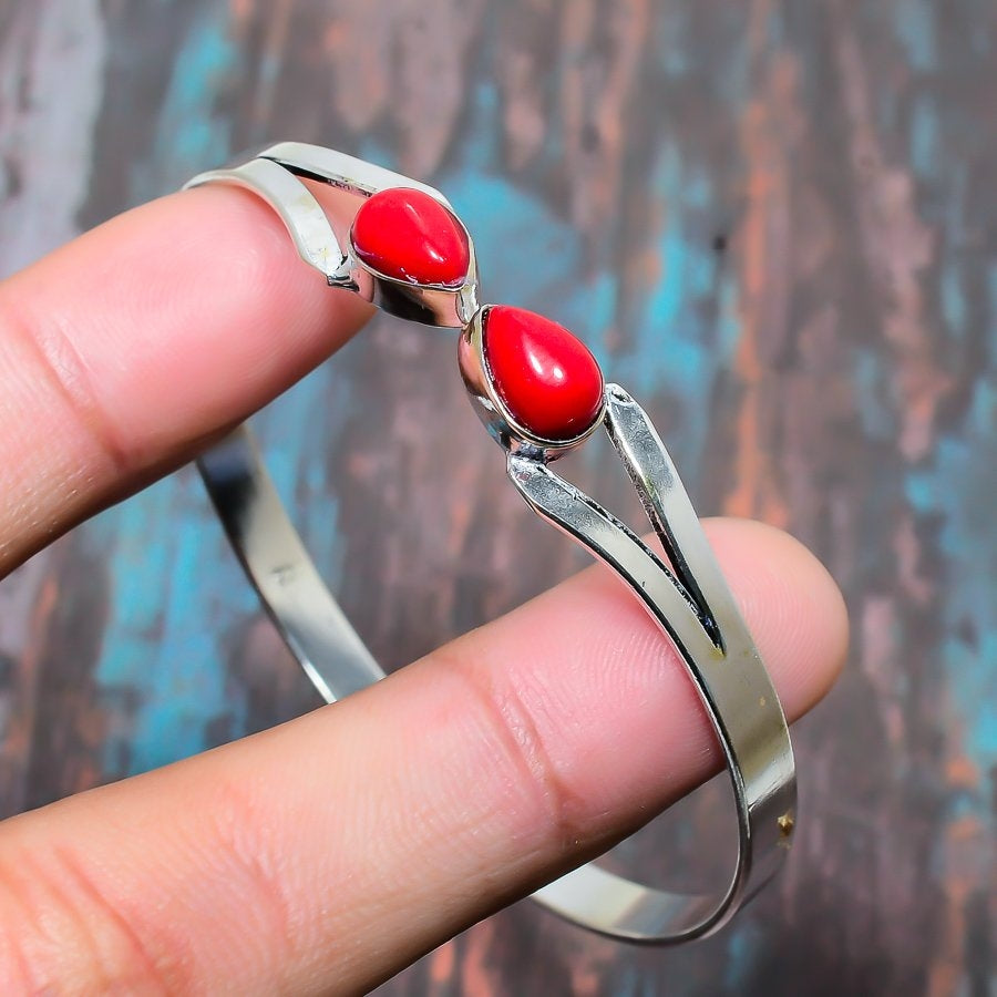 Cynthia’s Heart – Red Coral & Sterling Silver Cuff