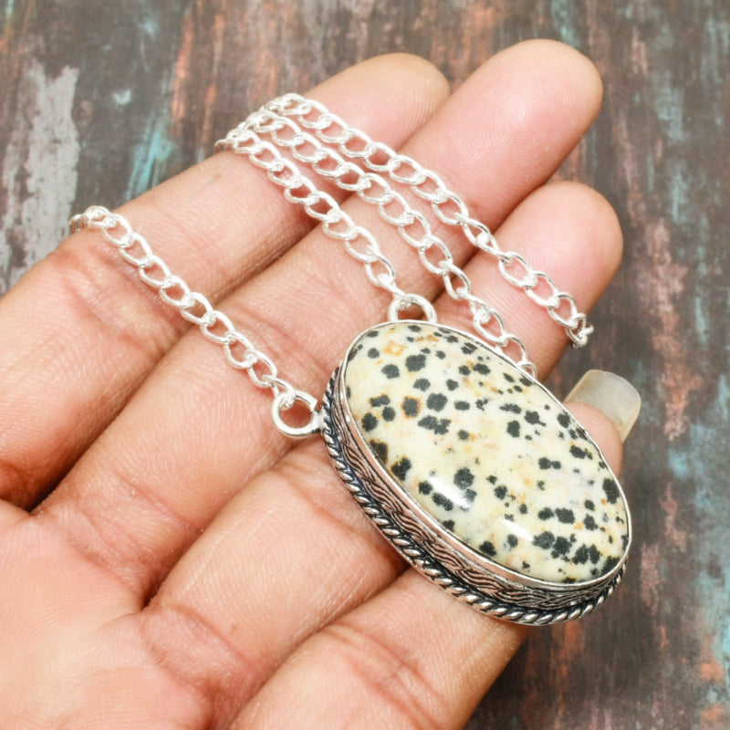 Dottie’s Charm – Dalmatian Jasper Silver-Tone Pendant