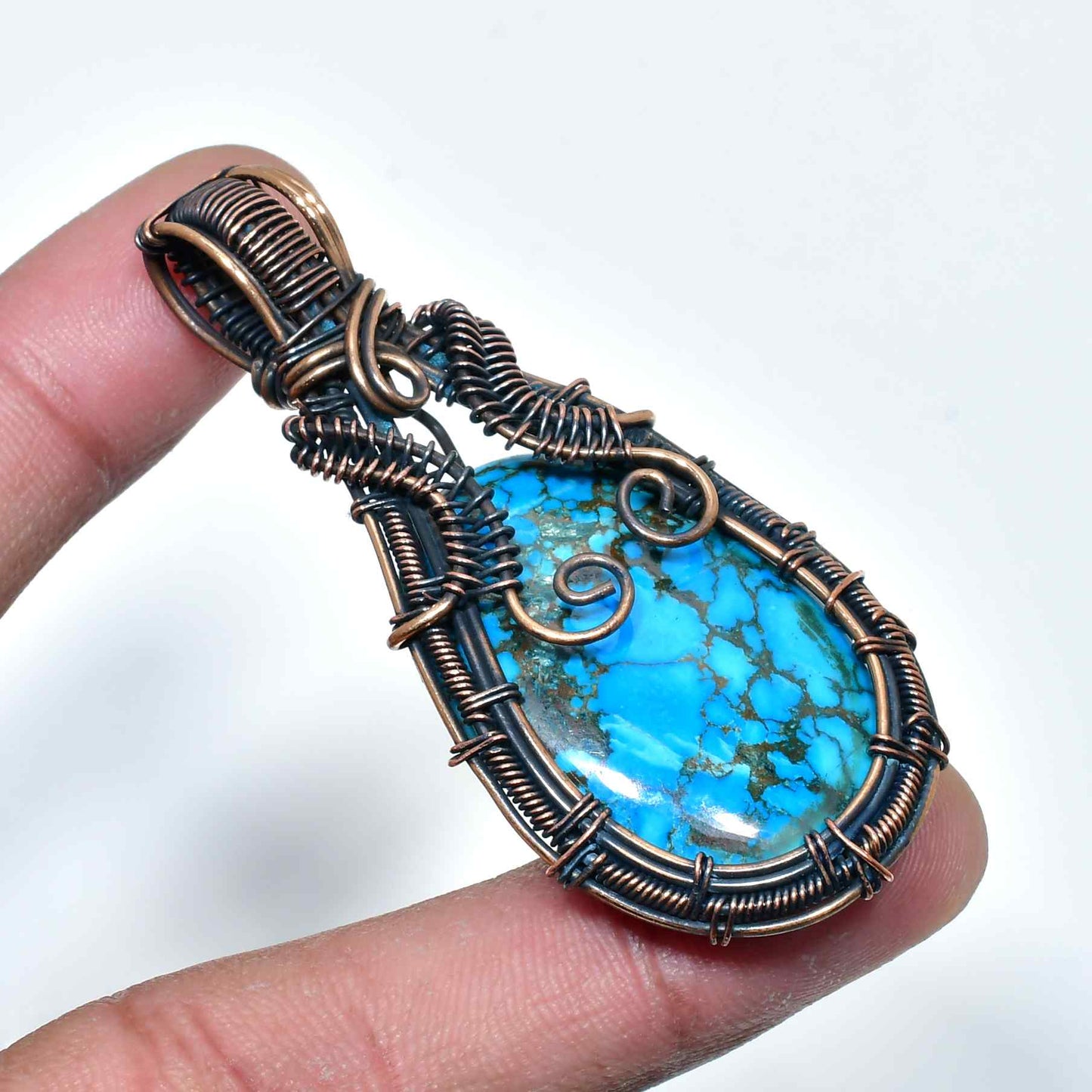 Serene Cascade – Handwrapped Turquoise & Copper Pendant