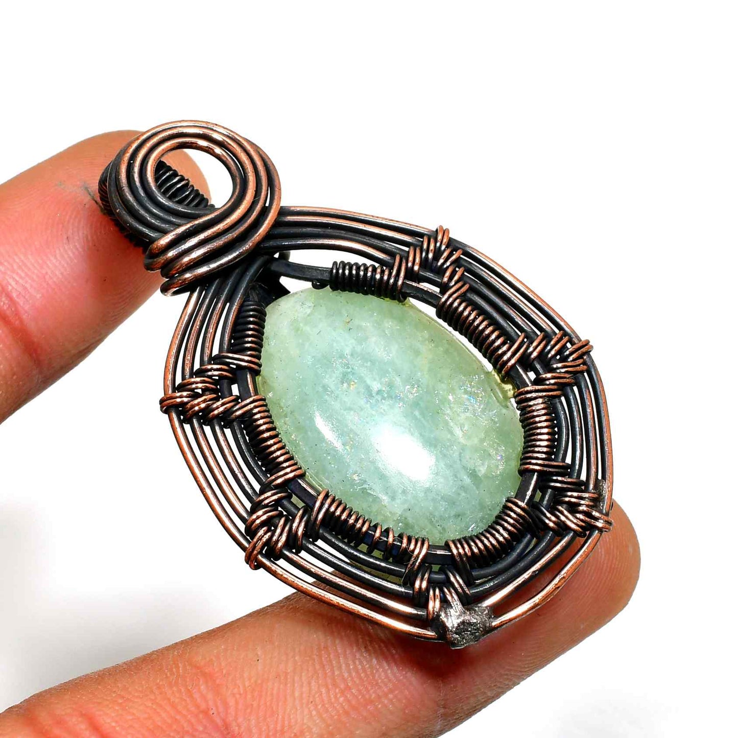 Ocean’s Embrace – Aquamarine Copper Pendant