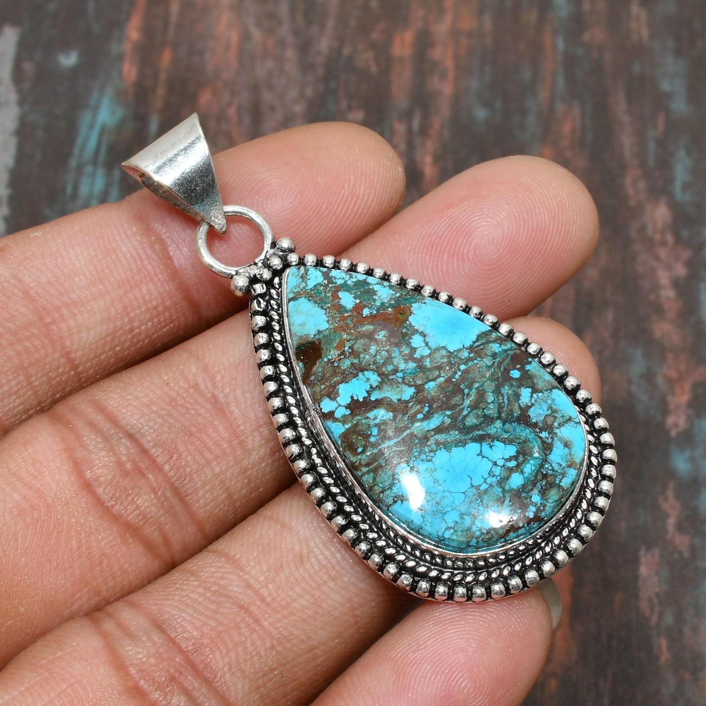 Azure Serenade – Turquoise Silver Filigree Pendant