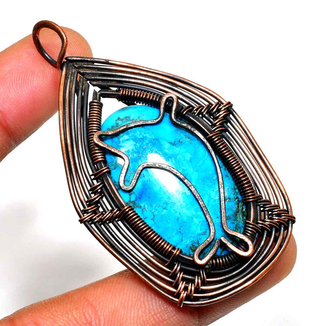 Dolphin’s Dance – Turquoise & Copper Pendant