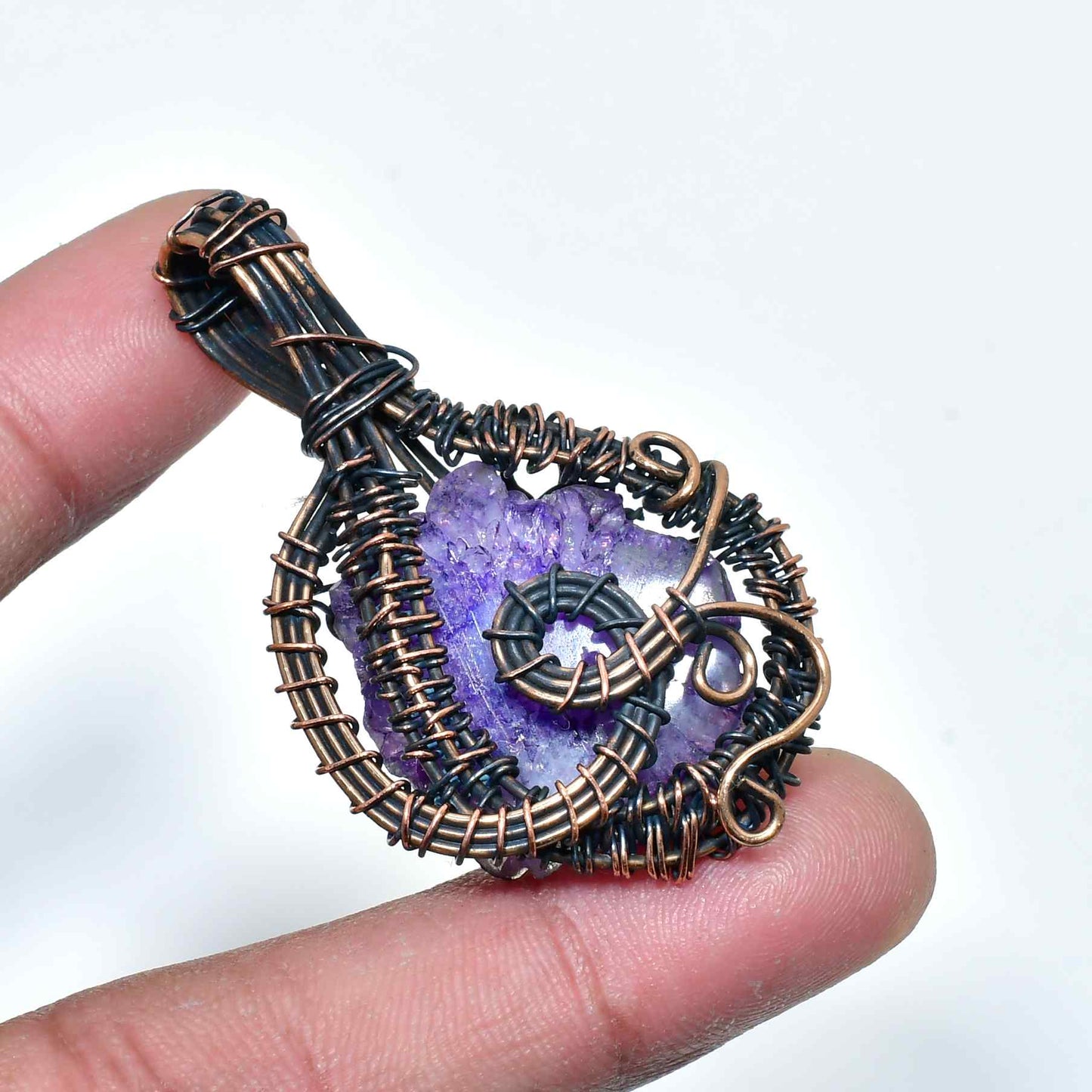 Ezra’s Veil – Hand-Wrapped Amethyst & Copper Pendant
