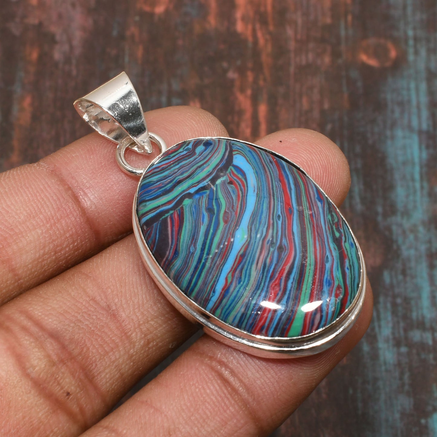 Serenity Spectrum – Rainbow Obsidian Silver Pendant
