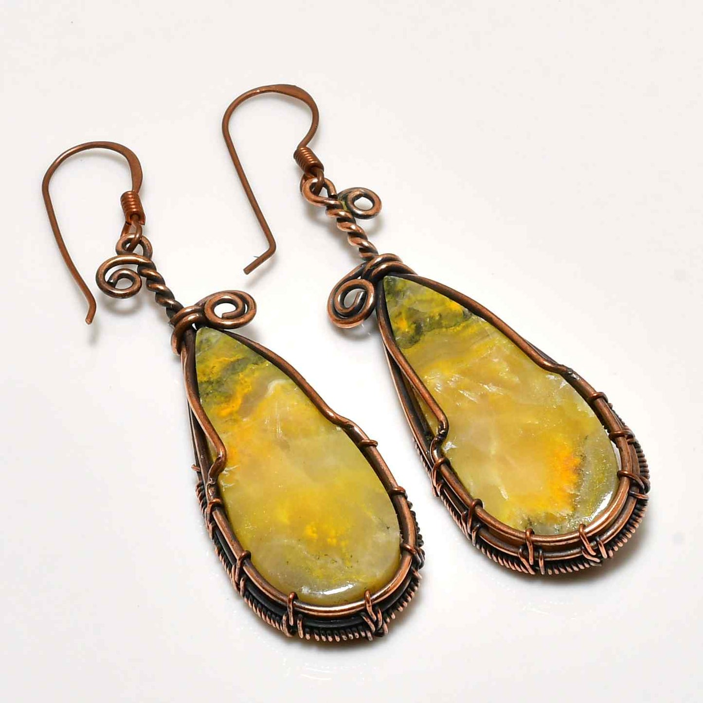 Amber Glow – Copper-Wrapped Dangle Earrings