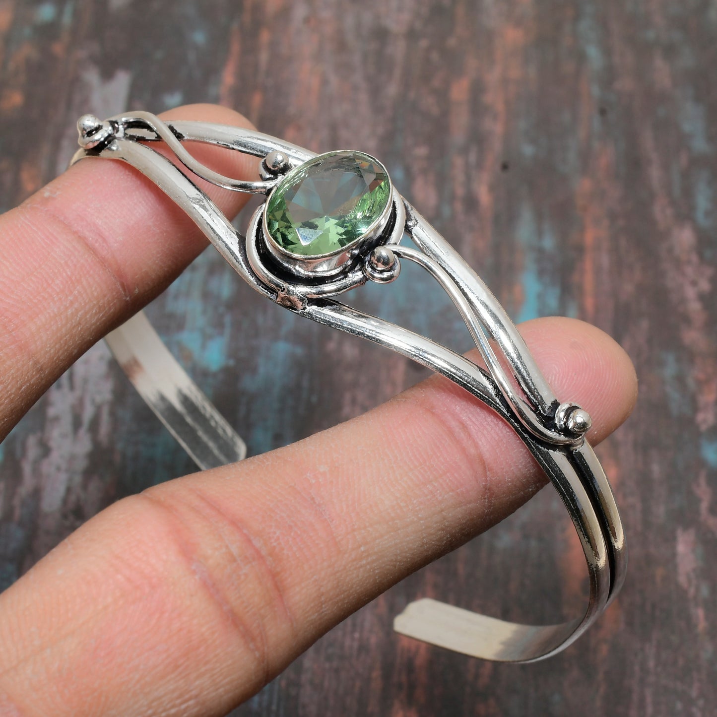 Serene Harmony – Green Tourmaline & Sterling Silver Bracelet