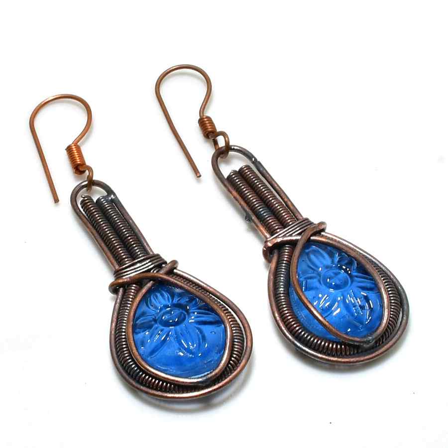 Azure Blossoms – Turquoise & Oxidized Copper Earrings