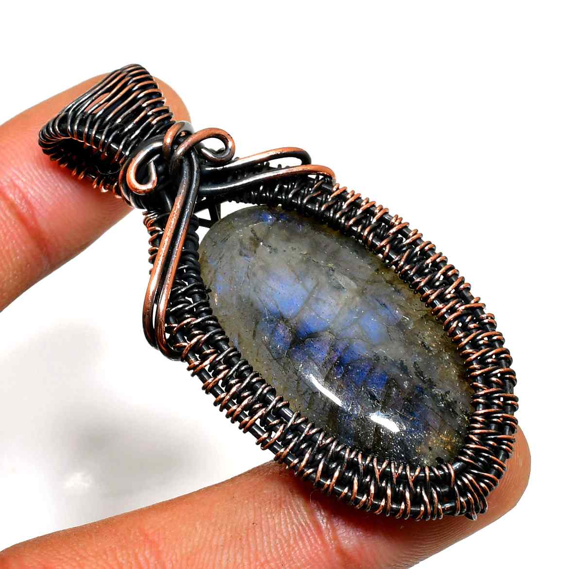 Celestial Whisper – Labradorite Copper Pendant