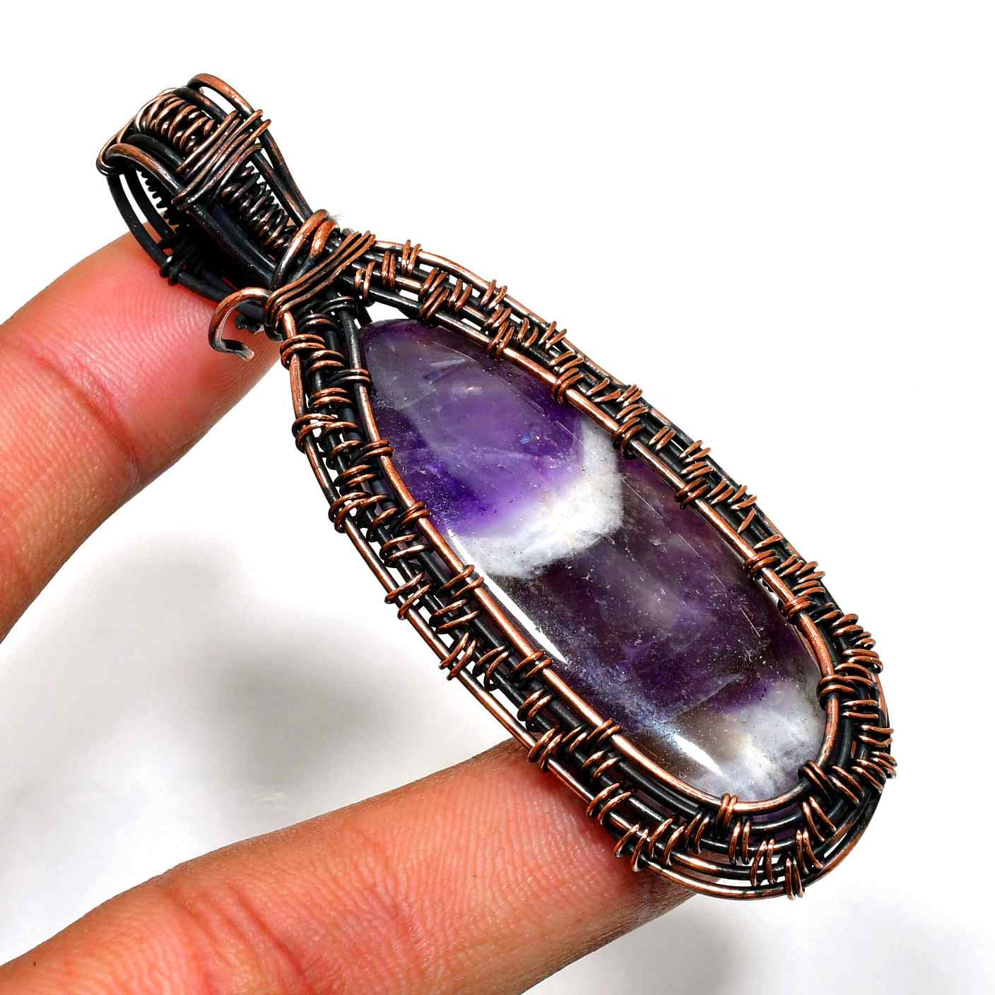 Ezra’s Veil – Amethyst & Copper Pendant