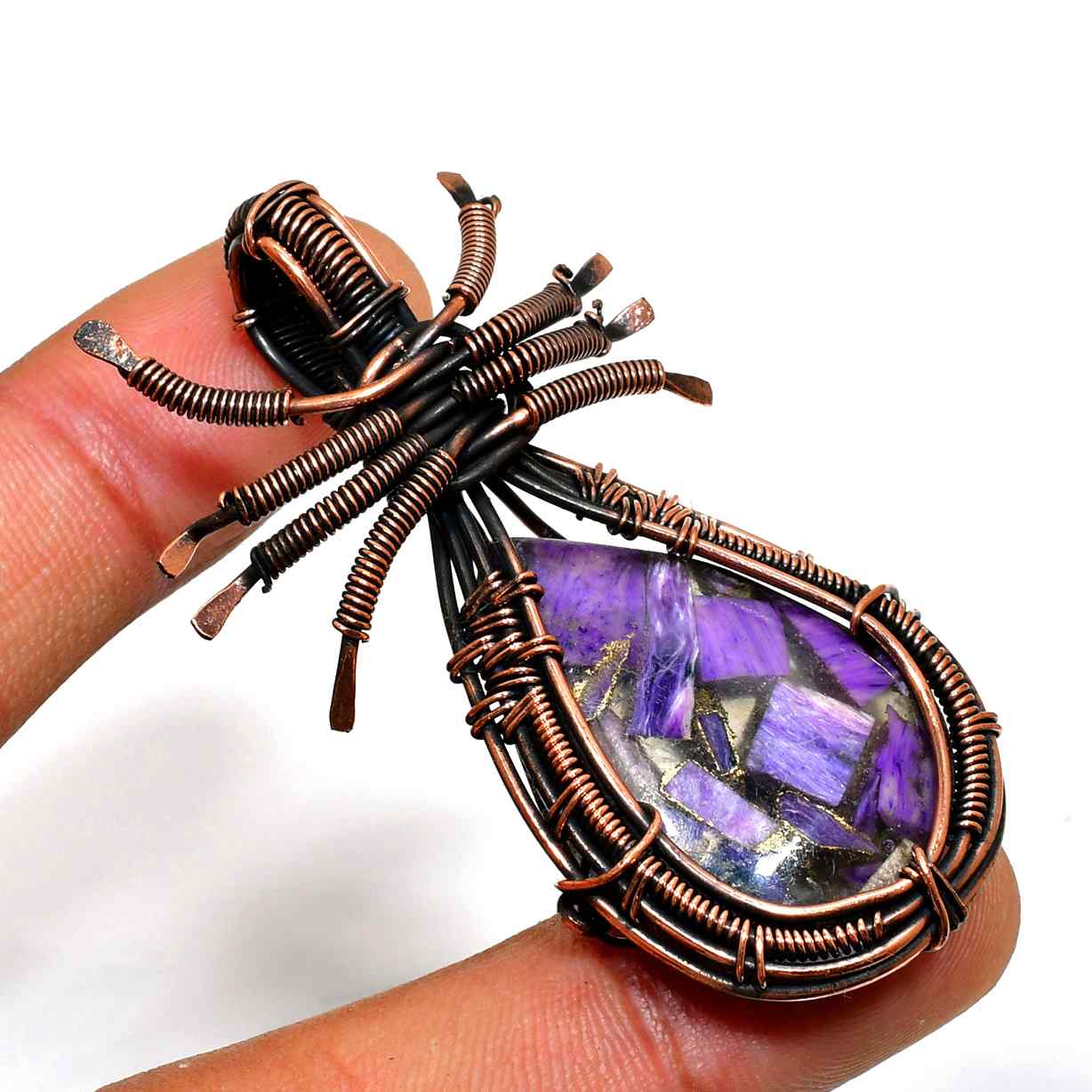 Ezra’s Veil – Oxidized Copper Amethyst Pendant