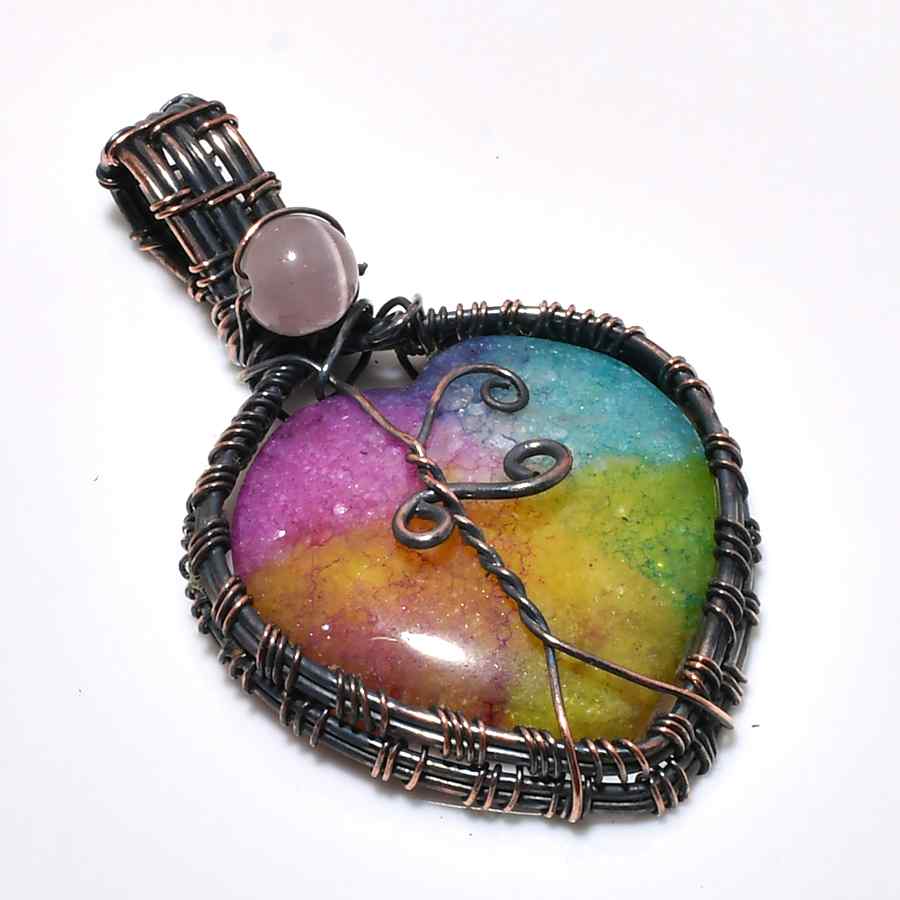 Prismatic Glow – Rainbow Agate Copper Pendant