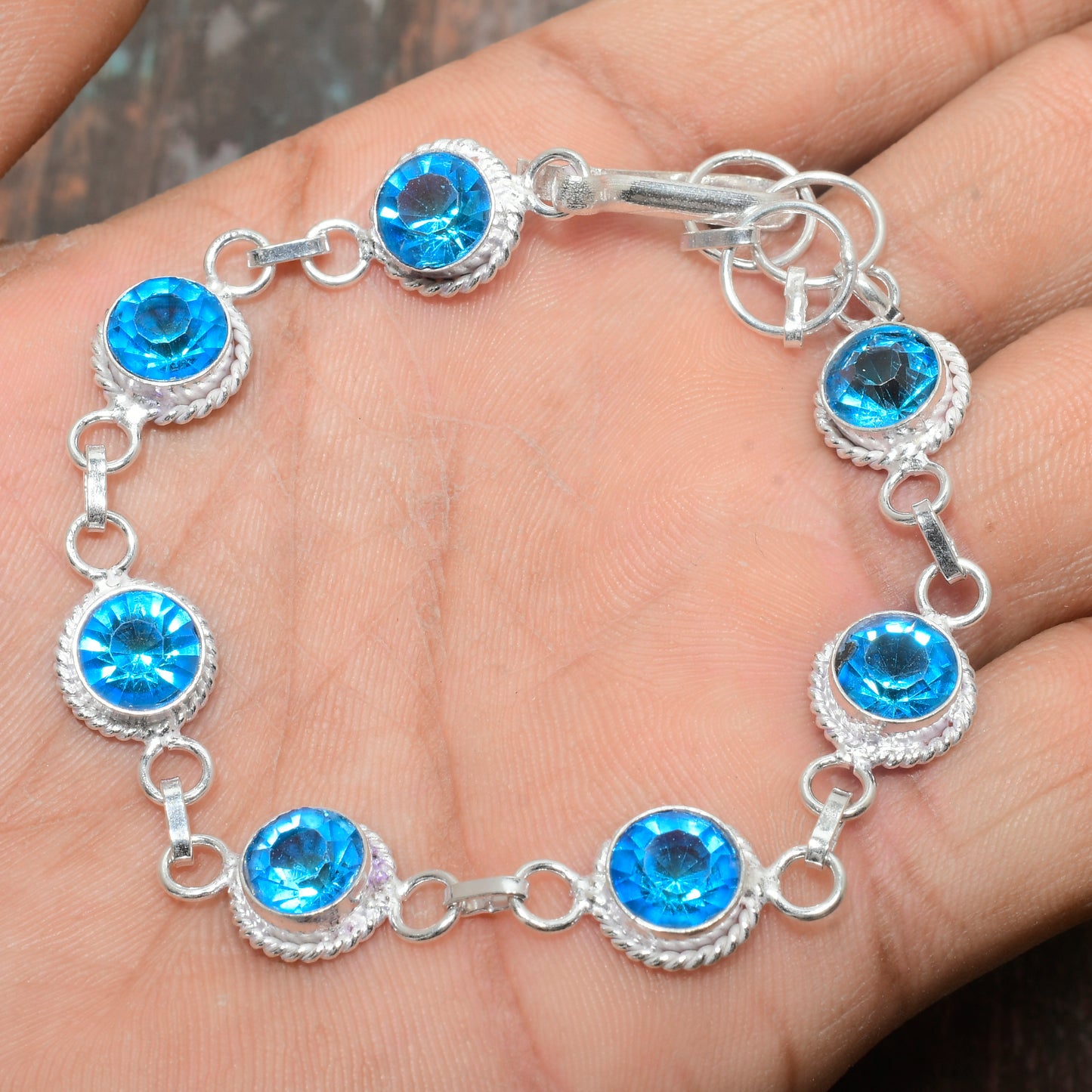 Ocean’s Embrace – Silver & Blue Crystal Bracelet