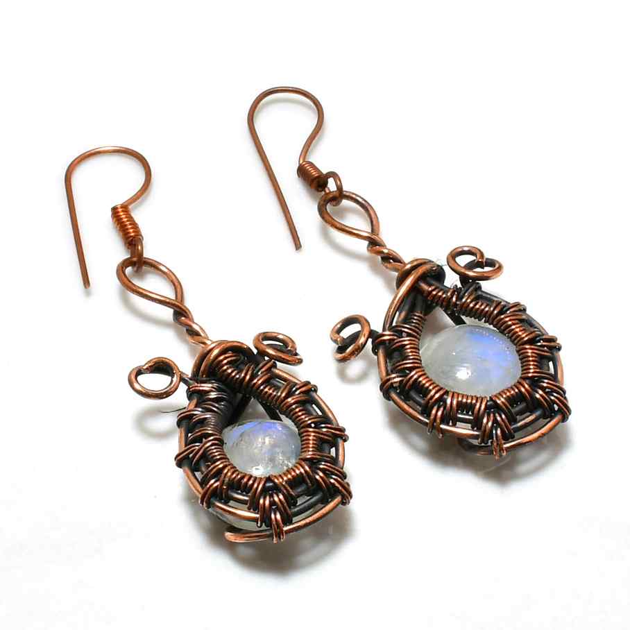 Lunar Embrace – Moonstone Copper Earrings