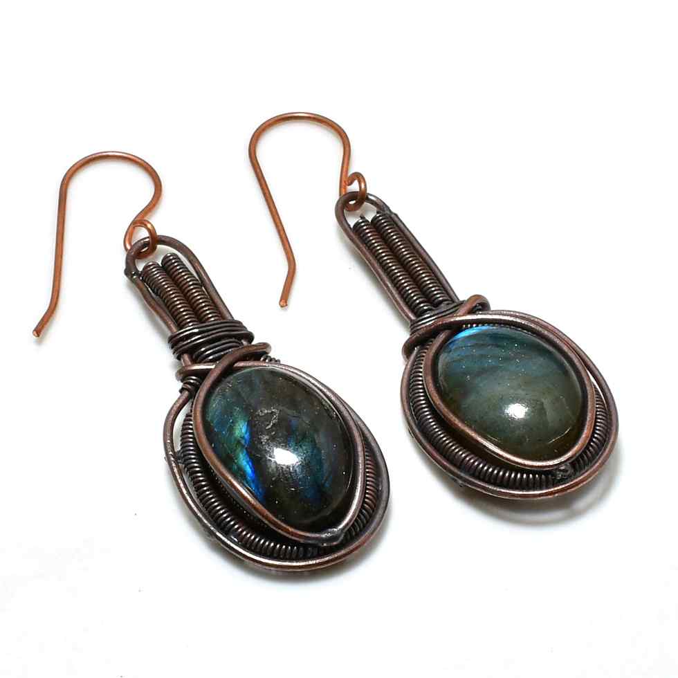 Aurora’s Veil – Labradorite Copper Earrings