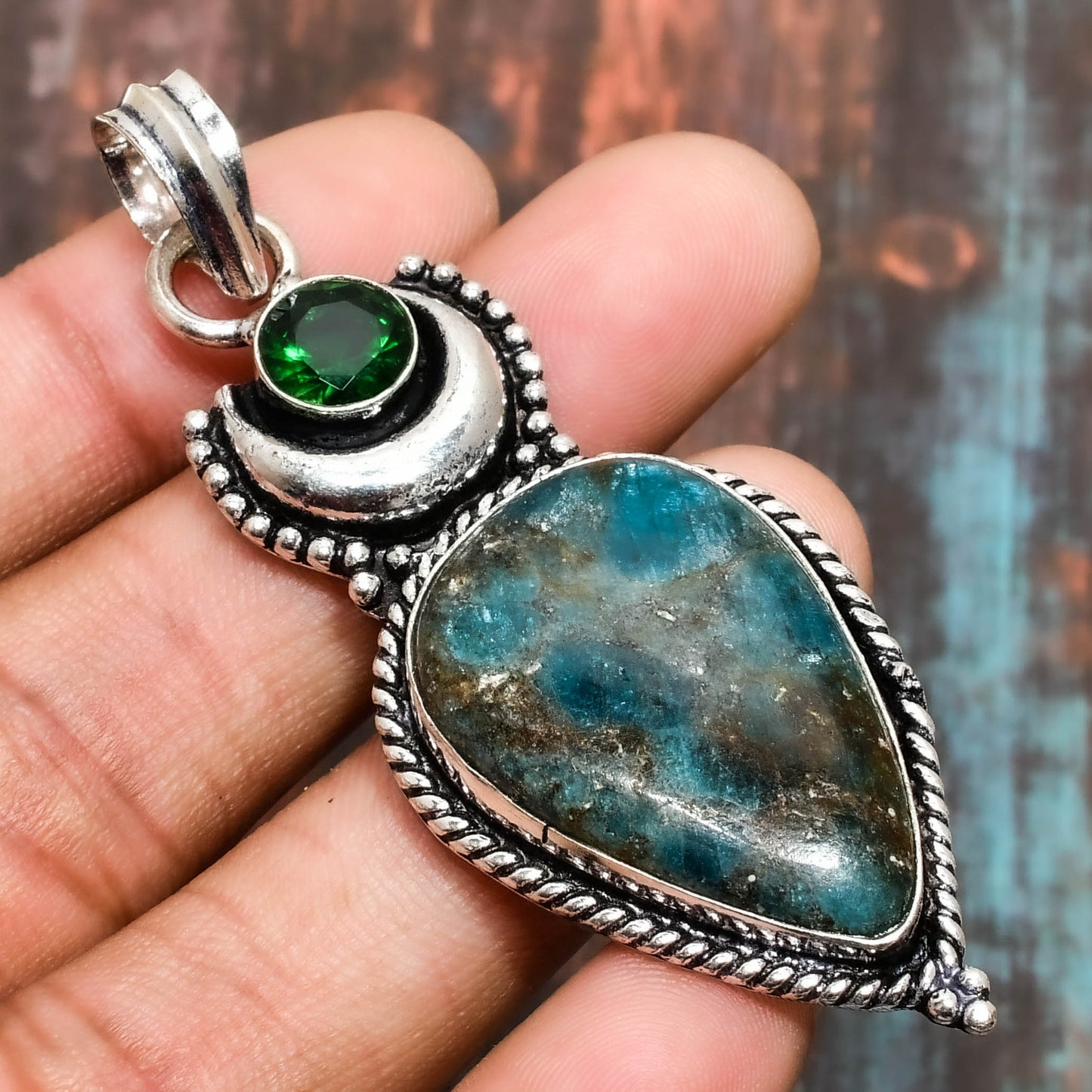 Ember’s Tranquility – Turquoise & Onyx Silver Pendant