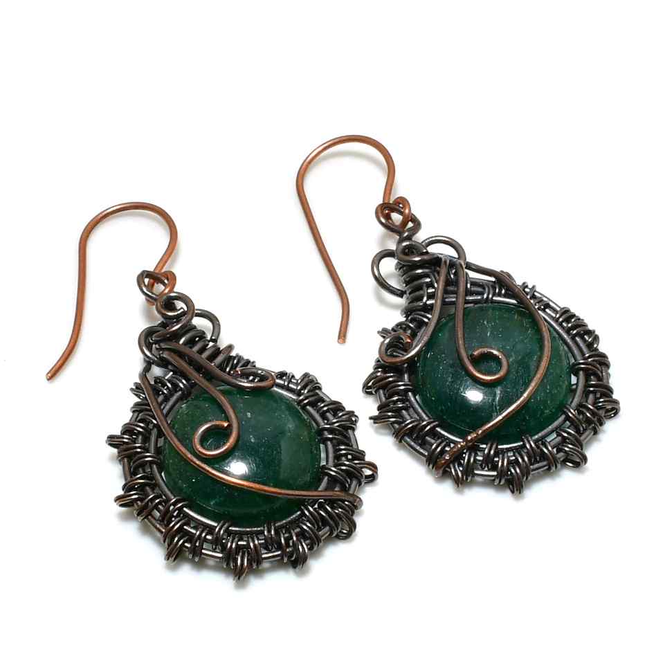 Verdant Whispers – Green Aventurine Copper Earrings