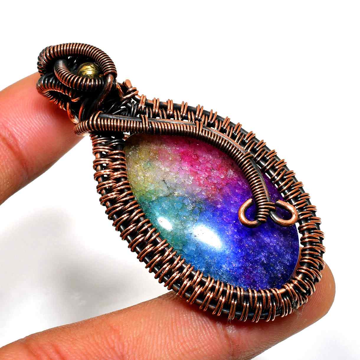 Serenity Spectrum – Rainbow Fluorite & Copper Pendant