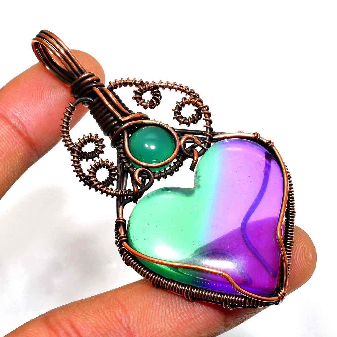 Tranquil Heart – Green & Lavender Copper Pendant