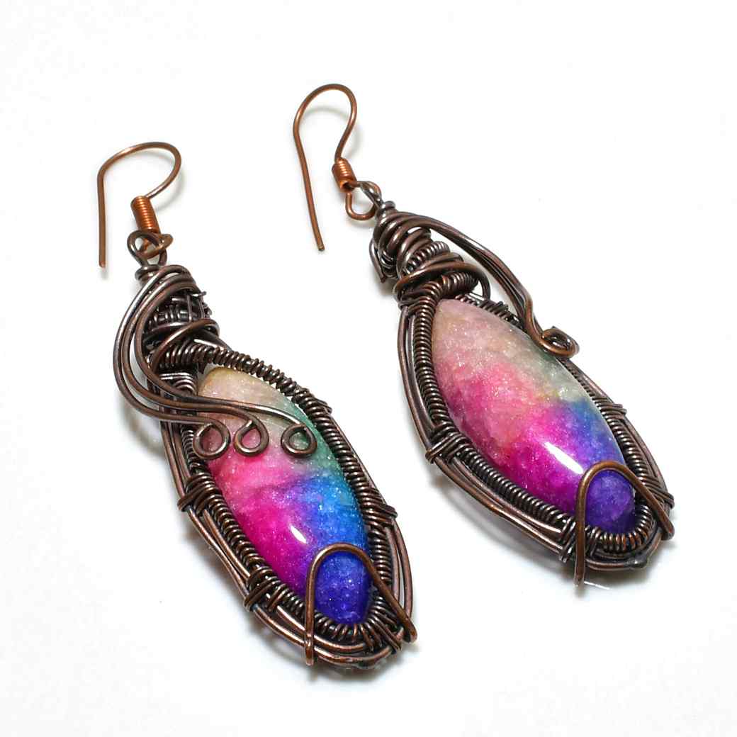 Prismatic Whimsy – Rainbow Quartz Copper Earrings