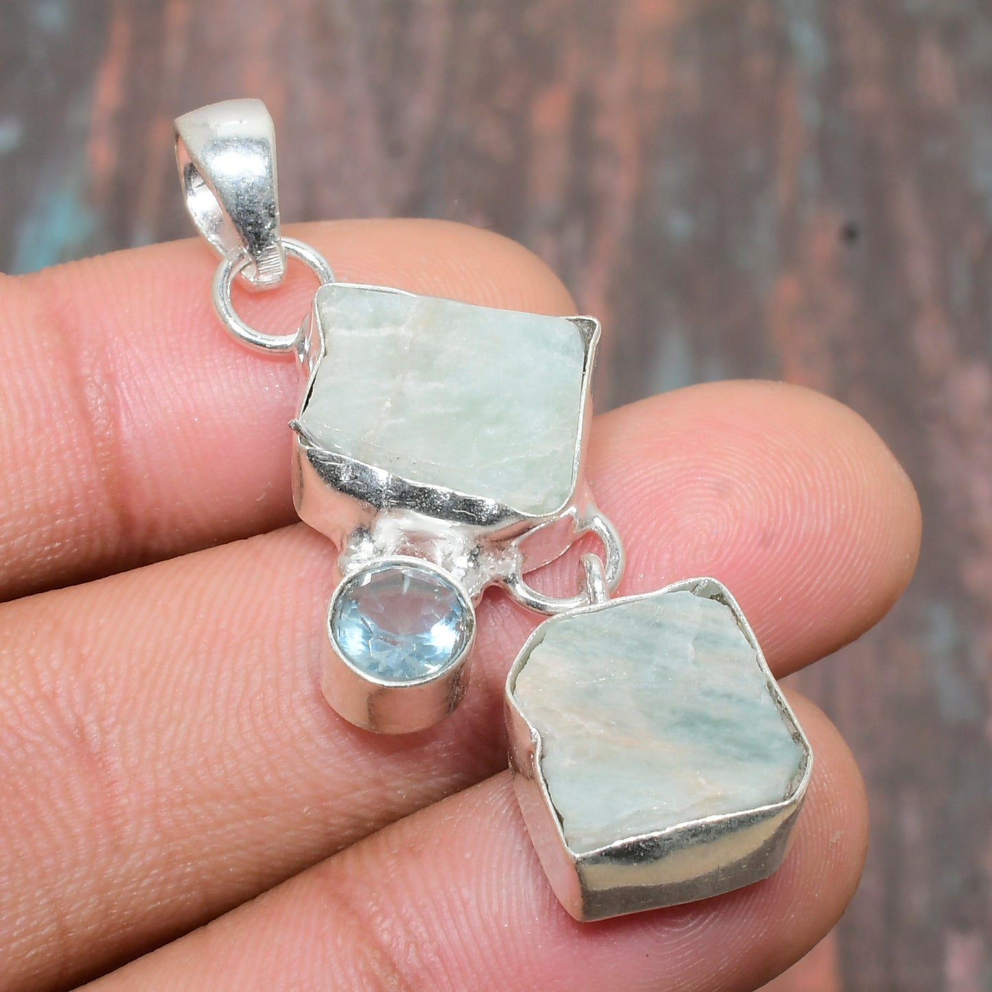 Ocean’s Embrace – Aquamarine & Topaz Sterling Silver Pendant