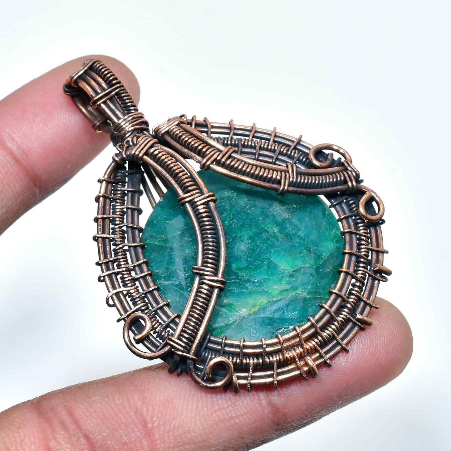 Emerald Embrace – Copper Wire Pendant