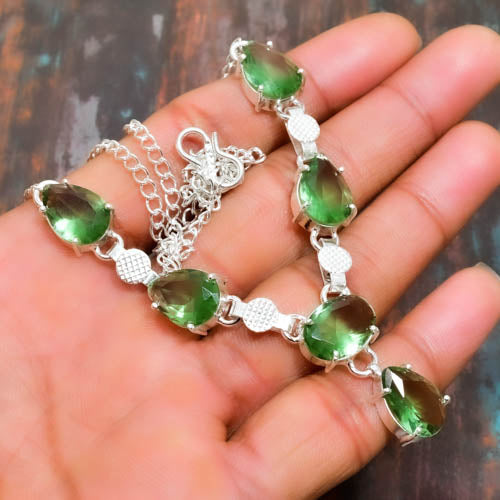 Celestial Harmony – Green Tourmaline & Sterling Silver Bracelet