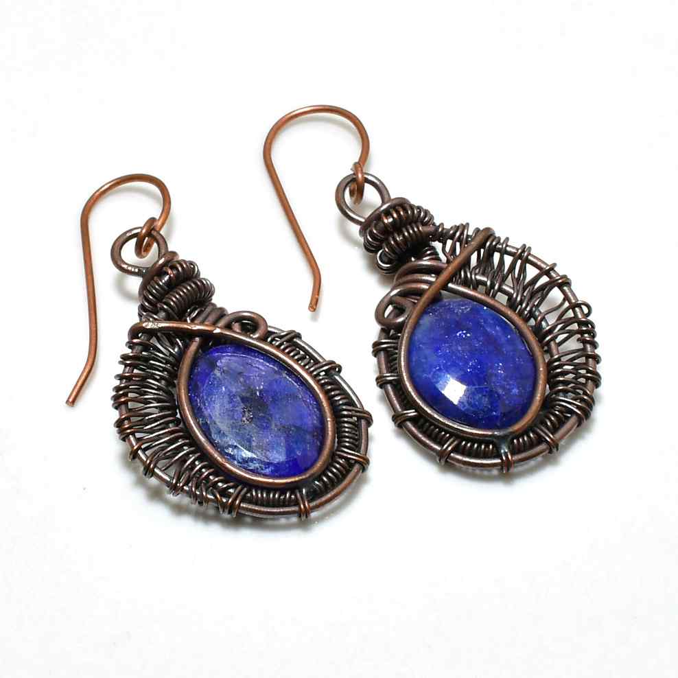 Indigo Intuition – Hand-Wrapped Lapis Lazuli Copper Earrings